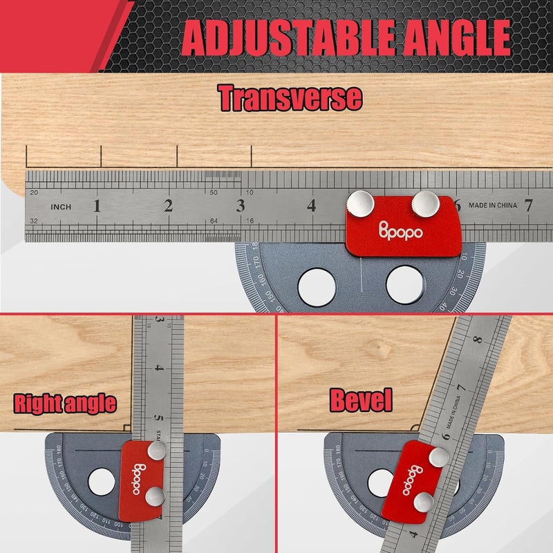 BPOPO Upgrade Stainless Steel Angle Protractor– Precision 0°-180°Angle Finder for Marking Angle,Straight Line Scribe, Woodworking Angle Measuring Tools, Ruler Included - Image 4